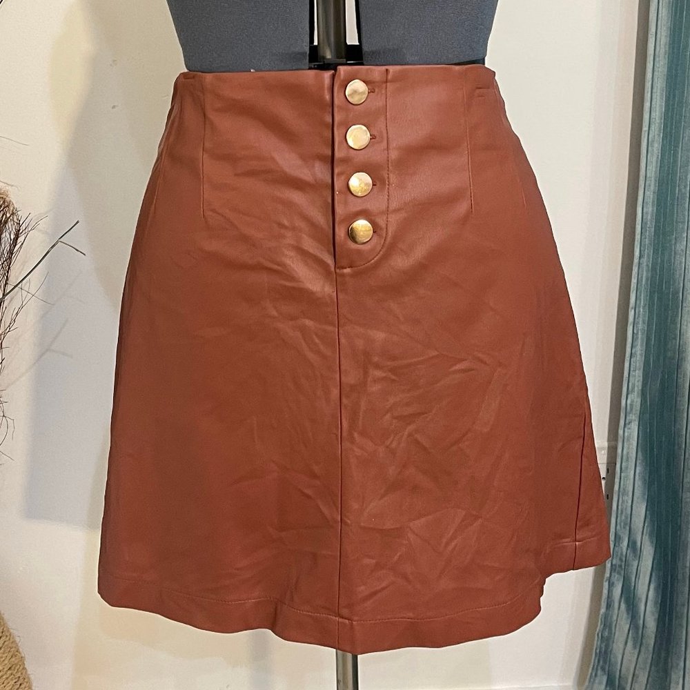 Light Brown High Waisted A-Line Pleather Mini-Skirt Size A